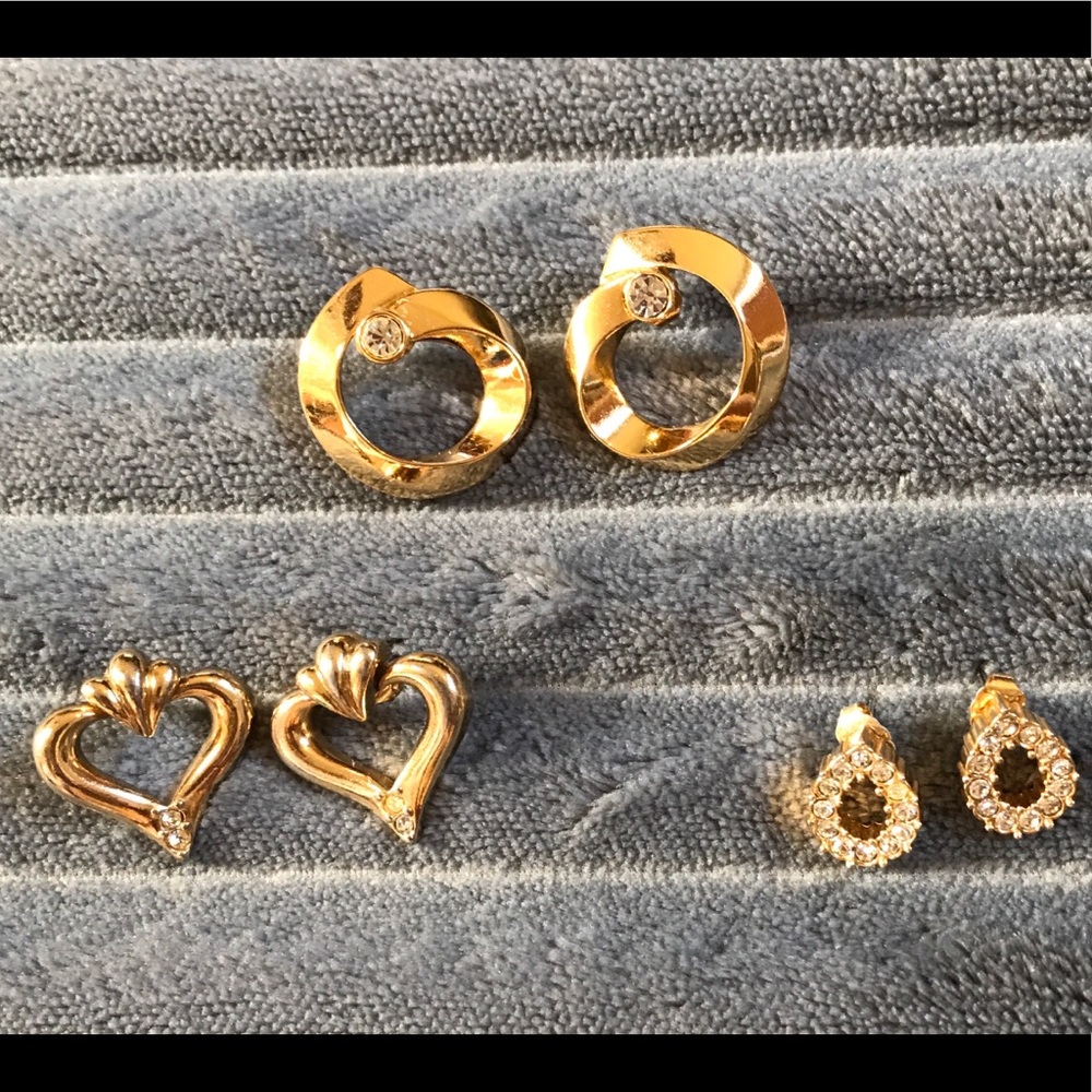 🔥3 Pair, Gold Tone w/ Rhinestones